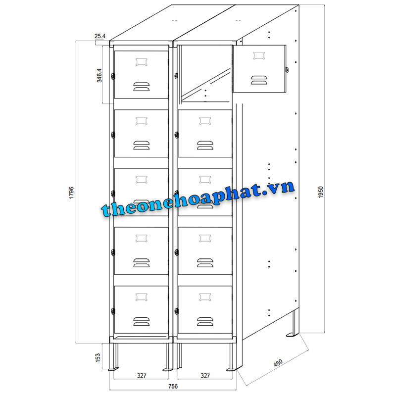 Bản thiết kế kỹ thuật tủ locker TU996-2K