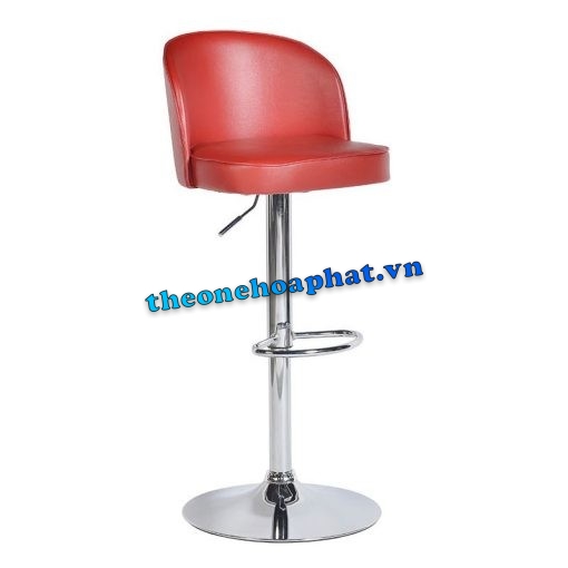 Ghế bar đệm màu đỏ có lưng tựa, chân trụ mạ, nâng hạ chiều cao SB01