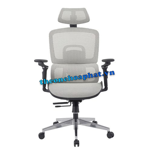 Ghế công thái học cao cấp GLE12-1 màu xám trắng, tựa đầu 3D