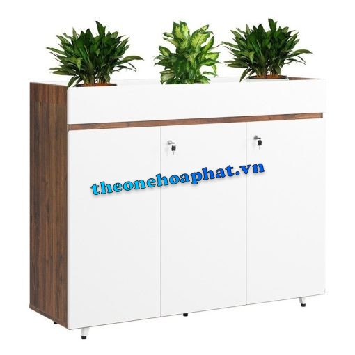 Tủ thấp văn phòng LUX1000-3T2, 3 cánh trắng mở, có cây trên nóc