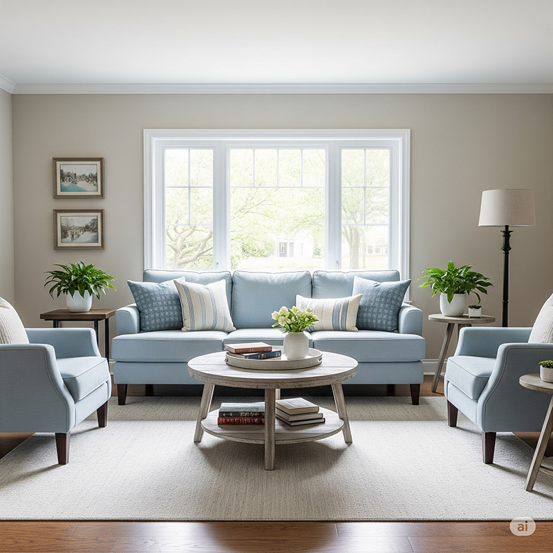 Phòng khách sofa xanh ngọc hợp mệnh mộc