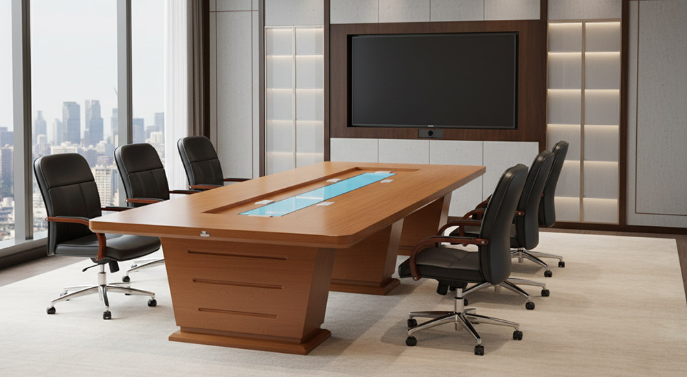 bàn họp chữ nhật gỗ veneer cao cấp