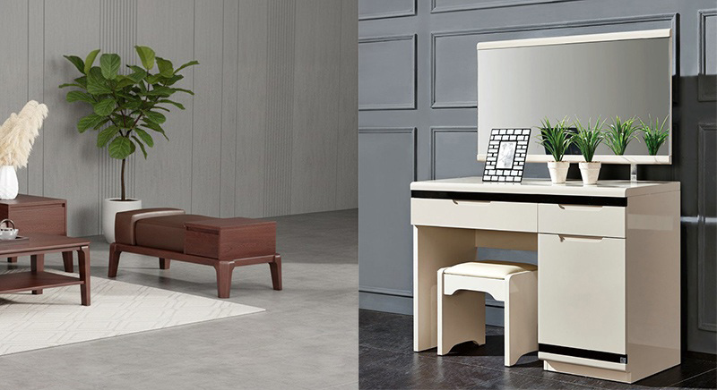 Ghế đôn sofa gỗ tự nhiên và ghế đôn bàn phấn