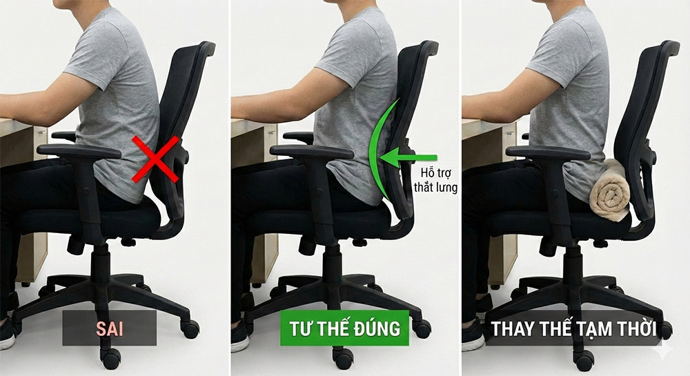 Tư thế ngồi máy tính đúng giảm đau lưng