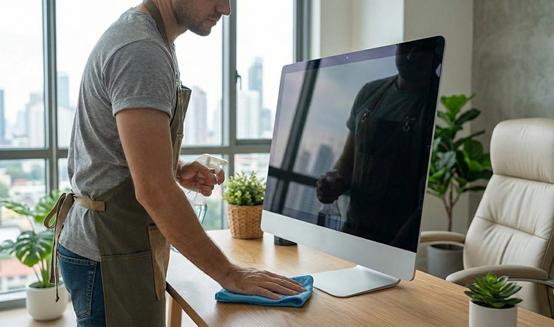 Vệ sinh vết bẩn trên bàn làm việc